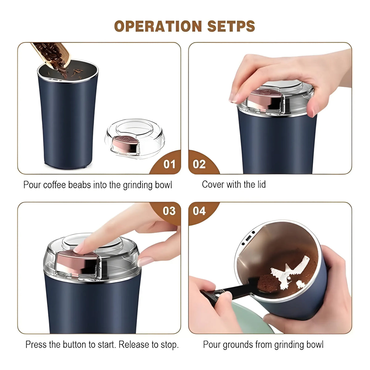 Plastic-Stainless Steel Electric Coffee Bean Grinder (Navy Blue)