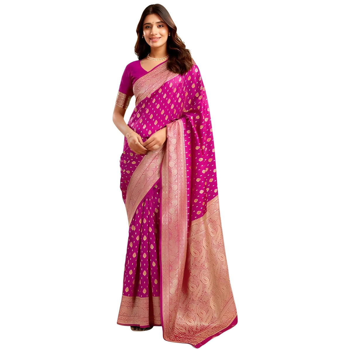 Women's Jacquard Printed Saree With Unstitched Blouse 5.5Mtr (Pink)