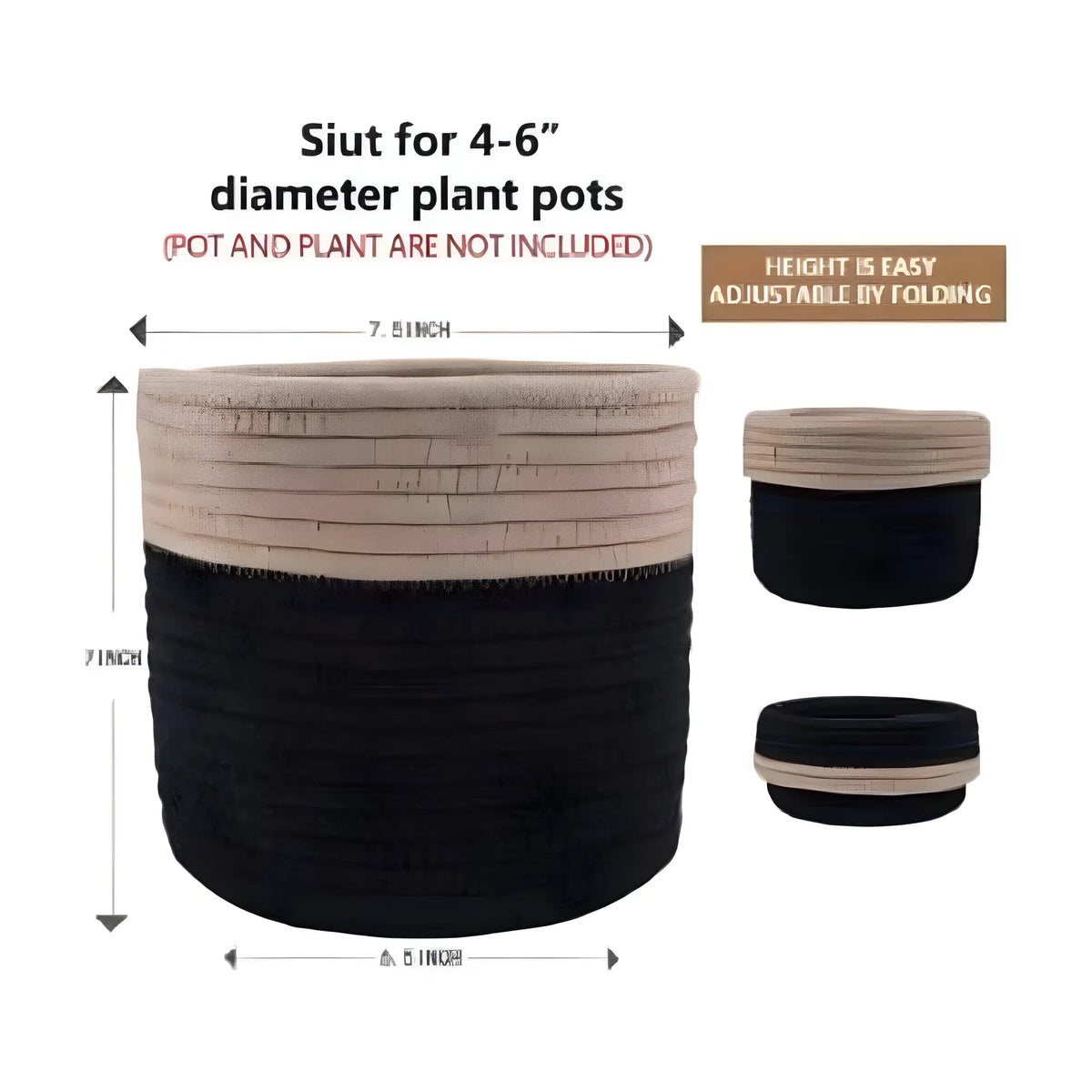 Cotton Flower Pot With Out Lid (Beige-Black)