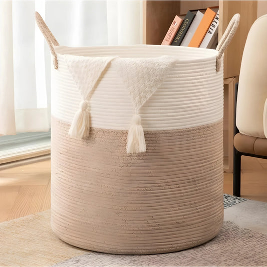 Cotton 12x14 Inch-Kidi-Handle Storage Basket For Clothes With Out Lid (Kidi-White)