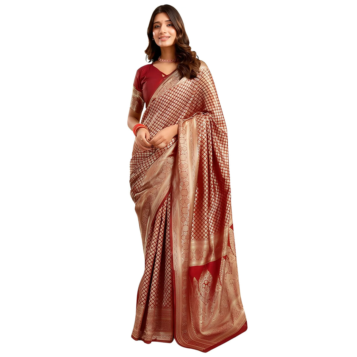 Women's Jacquard Printed Saree With Unstitched Blouse 5.5Mtr (Maroon)