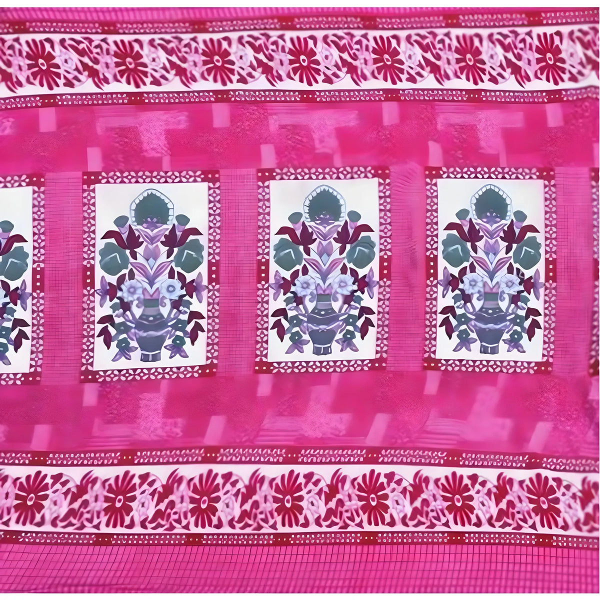 Fleece Floral Printed Double Polar Warm Bedsheet with 2 Pillow Cover (Pink)