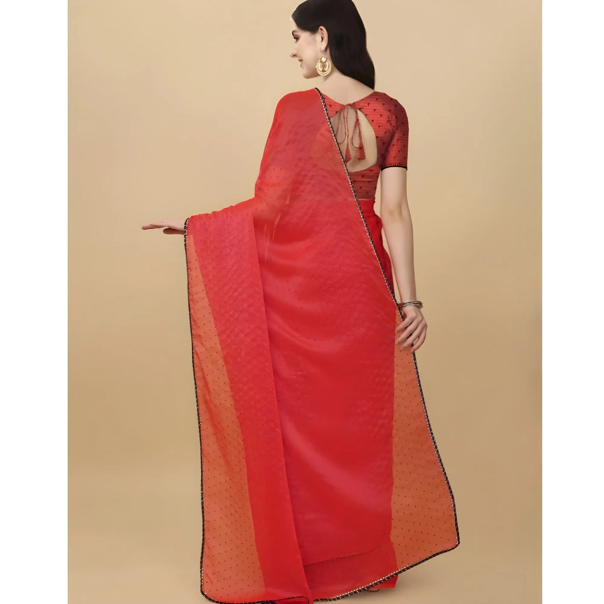 Women's Silk Blend Embellished Saree With Unstitched Blouse 5.5Mtr (Red)