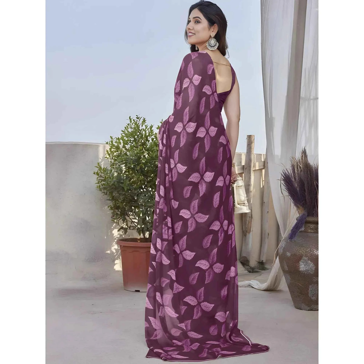Aurelle Chiffon Printed Saree With Unstitched Blouse
