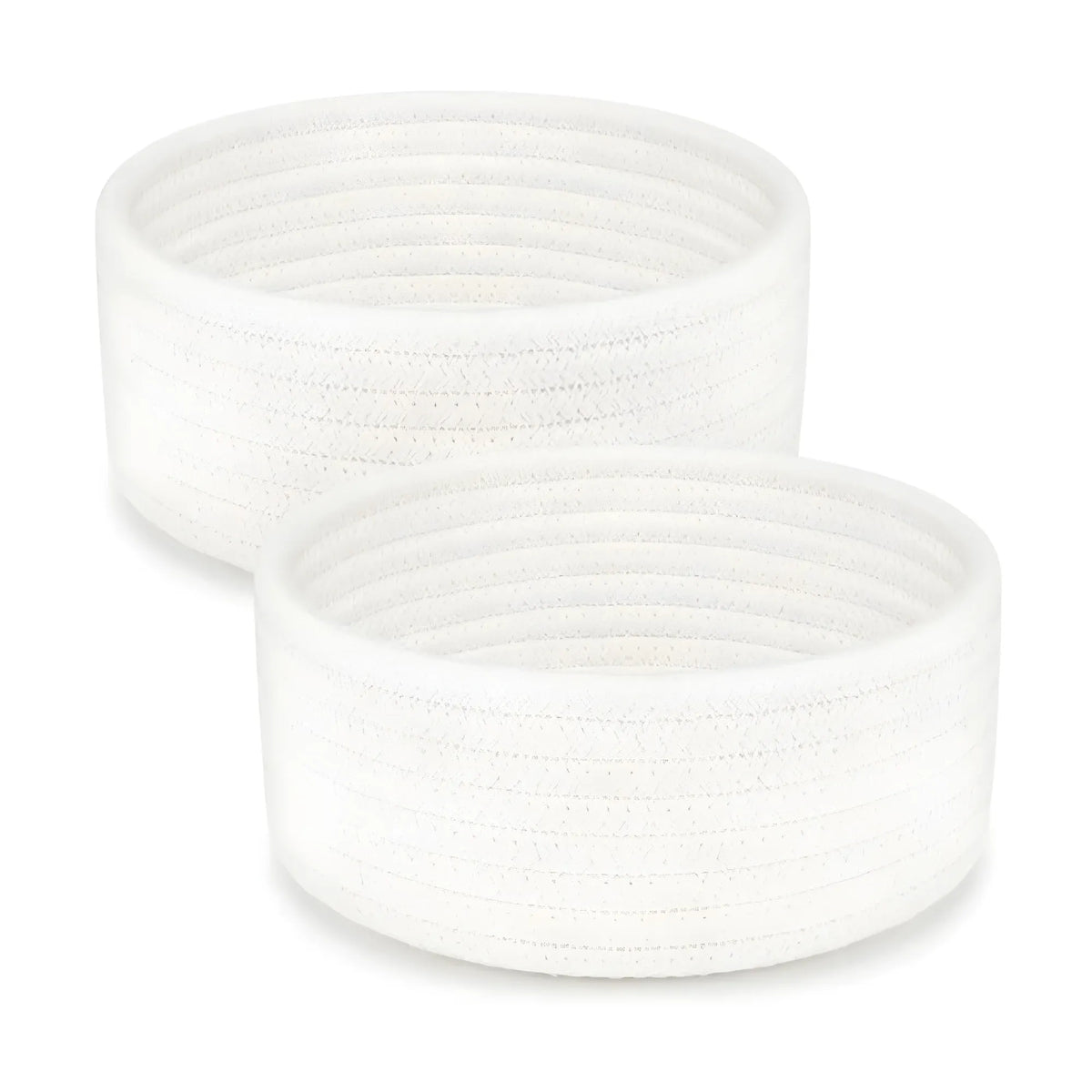 Cotton 8x3 Inch Round 2 Set Bedside Organizer With Out Lid (White)