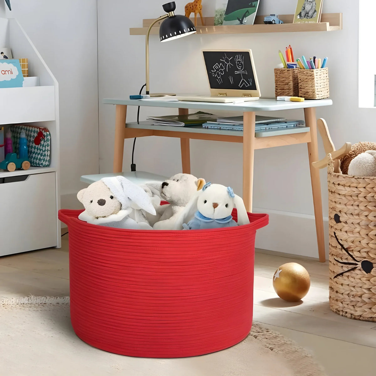 Cotton Pack Of_1 14x12 Inch Storage Basket For Clothes With Out Lid (Red)