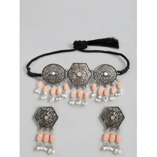 Women's Rose Gold Plated Alloy Necklace &amp; Earings Set (Orange)