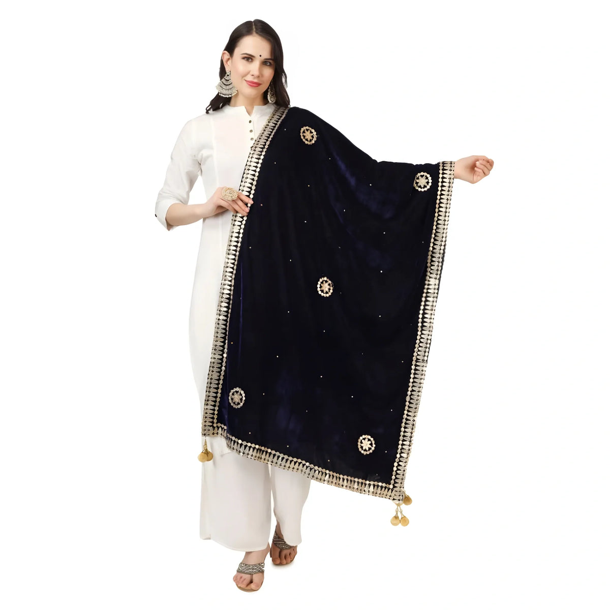 Women's Velvet Gotta Patti Dupatta (Blue, Length:  2.25 to 2.50 Mtr)