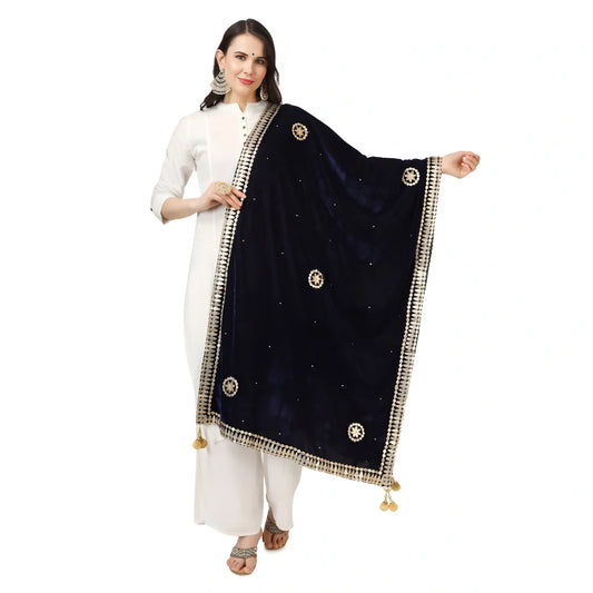 Women's Velvet Gotta Patti Dupatta (Blue, Length:  2.25 to 2.50 Mtr)