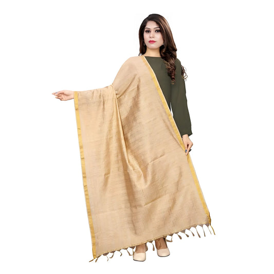Women's Cotton Jari Woven Work Dupatta (Beige, Length:2-2.4 mtr)