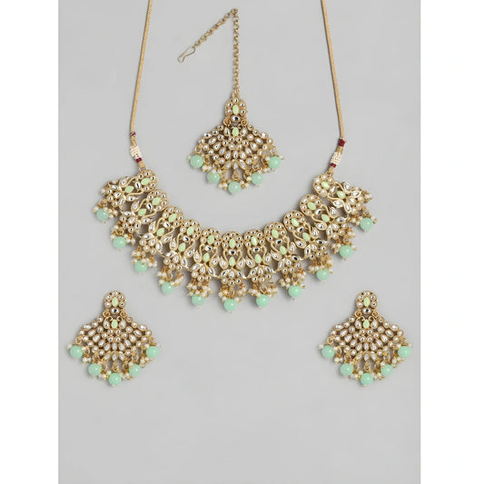 Women's Rose Gold Plated Alloy Necklace &amp; Earings Set (Light Green)