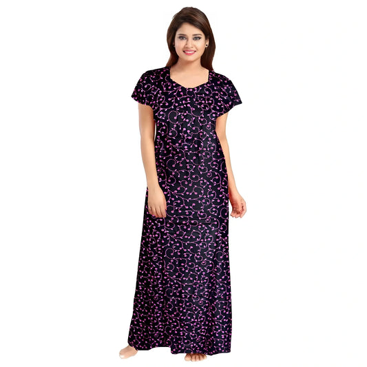 Women's Cotton Printed Maxi Nighty (Purple)