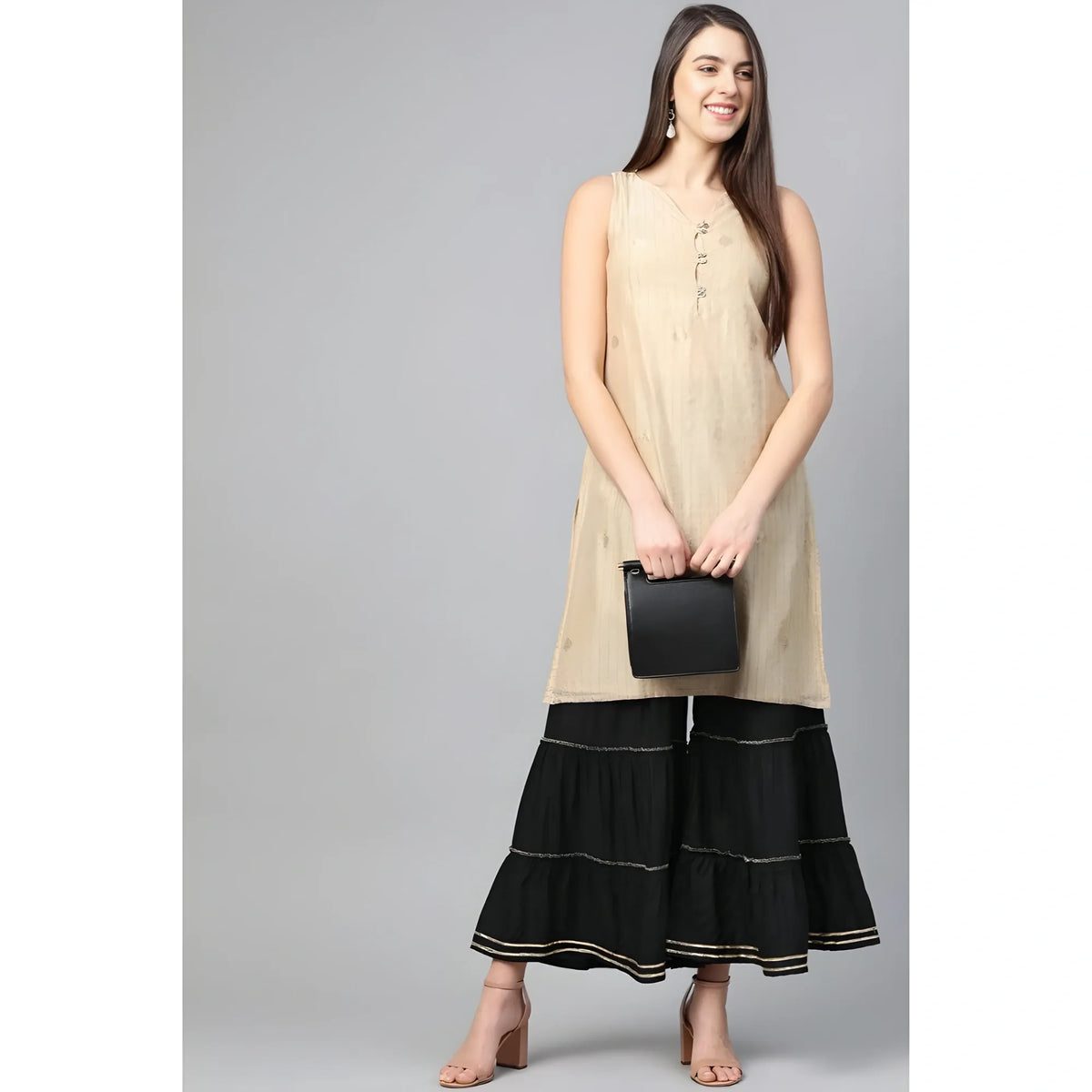 Women's Casual Solid Rayon Sharara (black) | Women Signature Collection