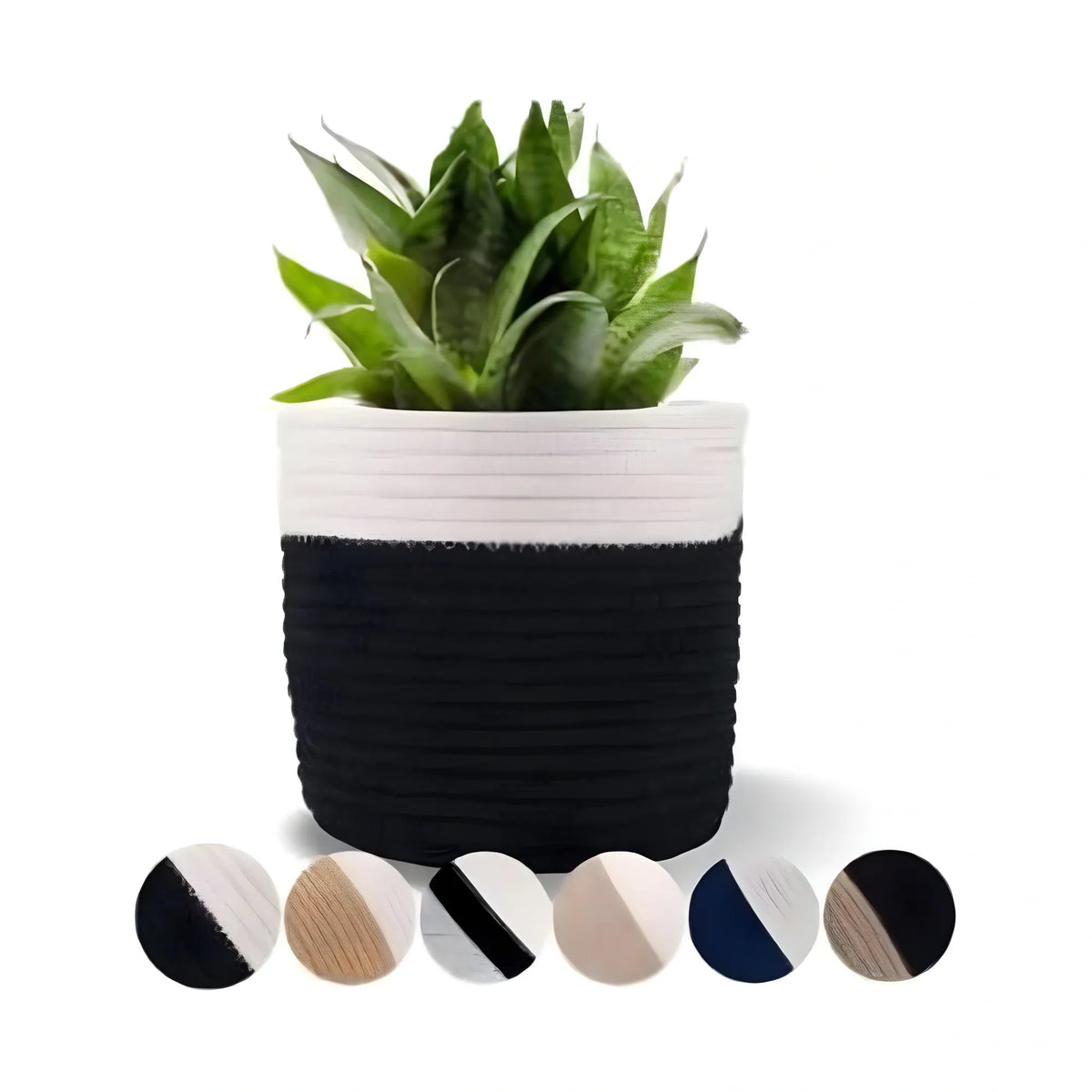 Cotton Flower Pot With Out Lid (White-Black)