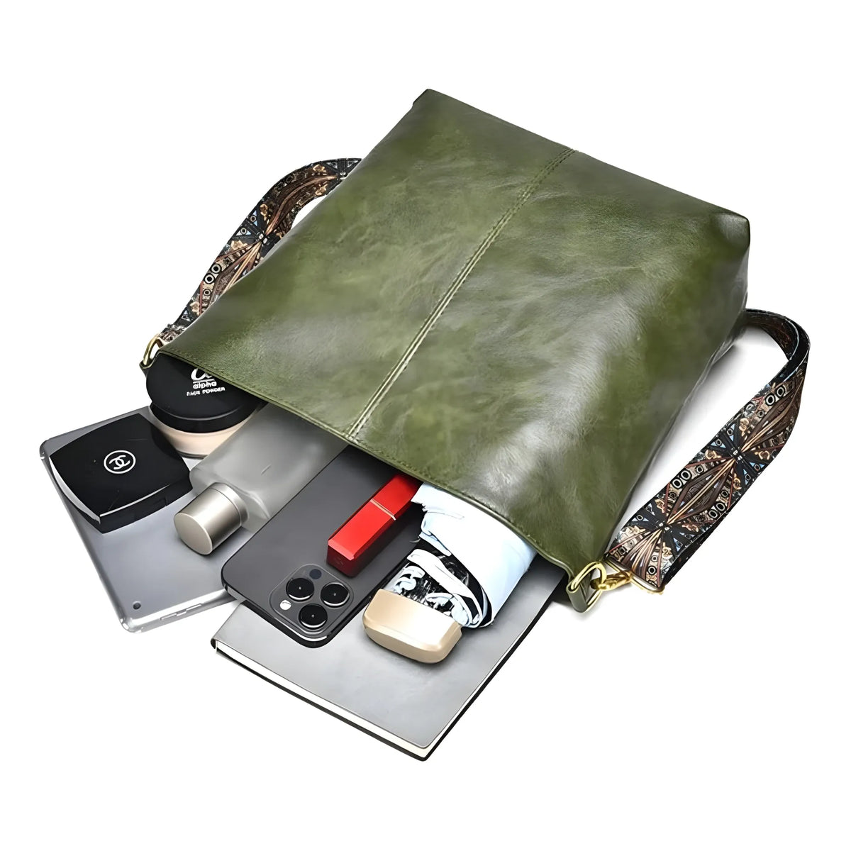 Women's PU Leather Zipper Handbag (Green)