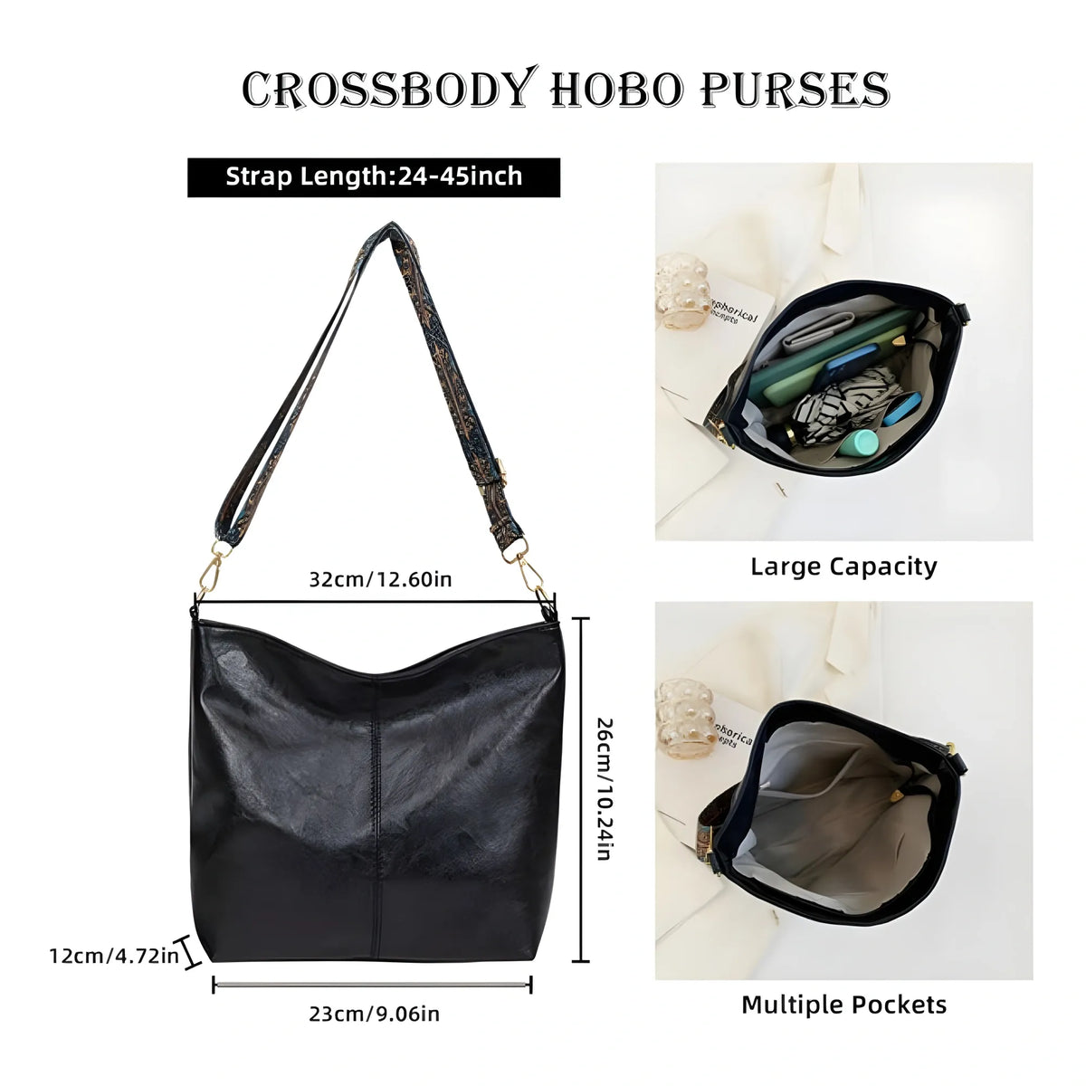 Women's PU Leather Zipper Handbag (Black)