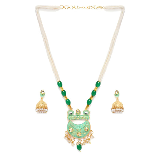 Women's Rose Gold Plated Alloy Necklace &amp; Earings Set (Green)