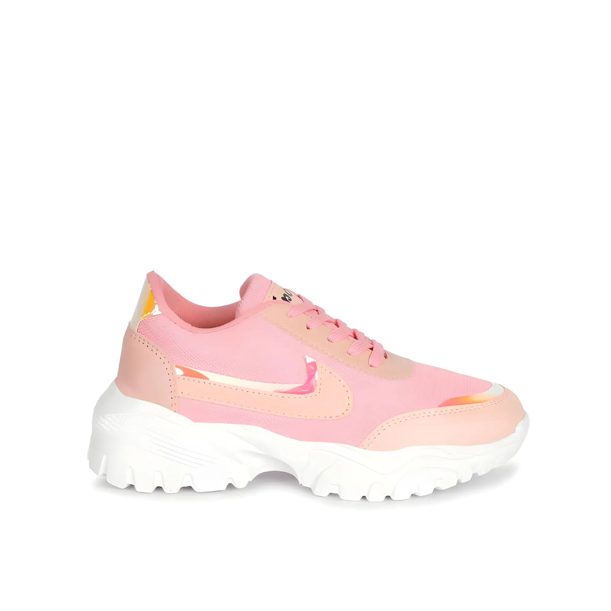 Women's Casual Mesh Printed Lace-Ups Shoes (Pink)