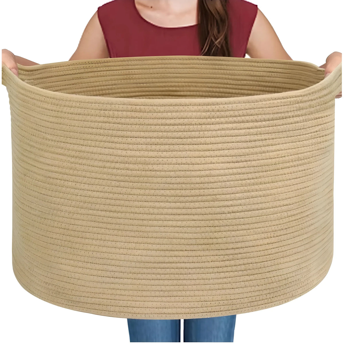 Cotton Pack Of_1 14x12 Inch Storage Basket For Clothes With Out Lid (Beige)