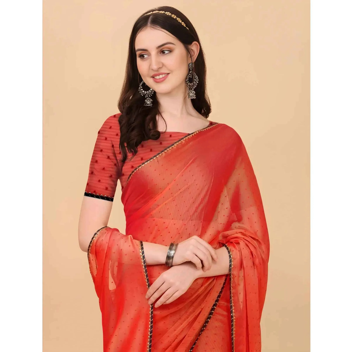 Vanya Silk Blend Embellished Saree With Unstitched Blouse