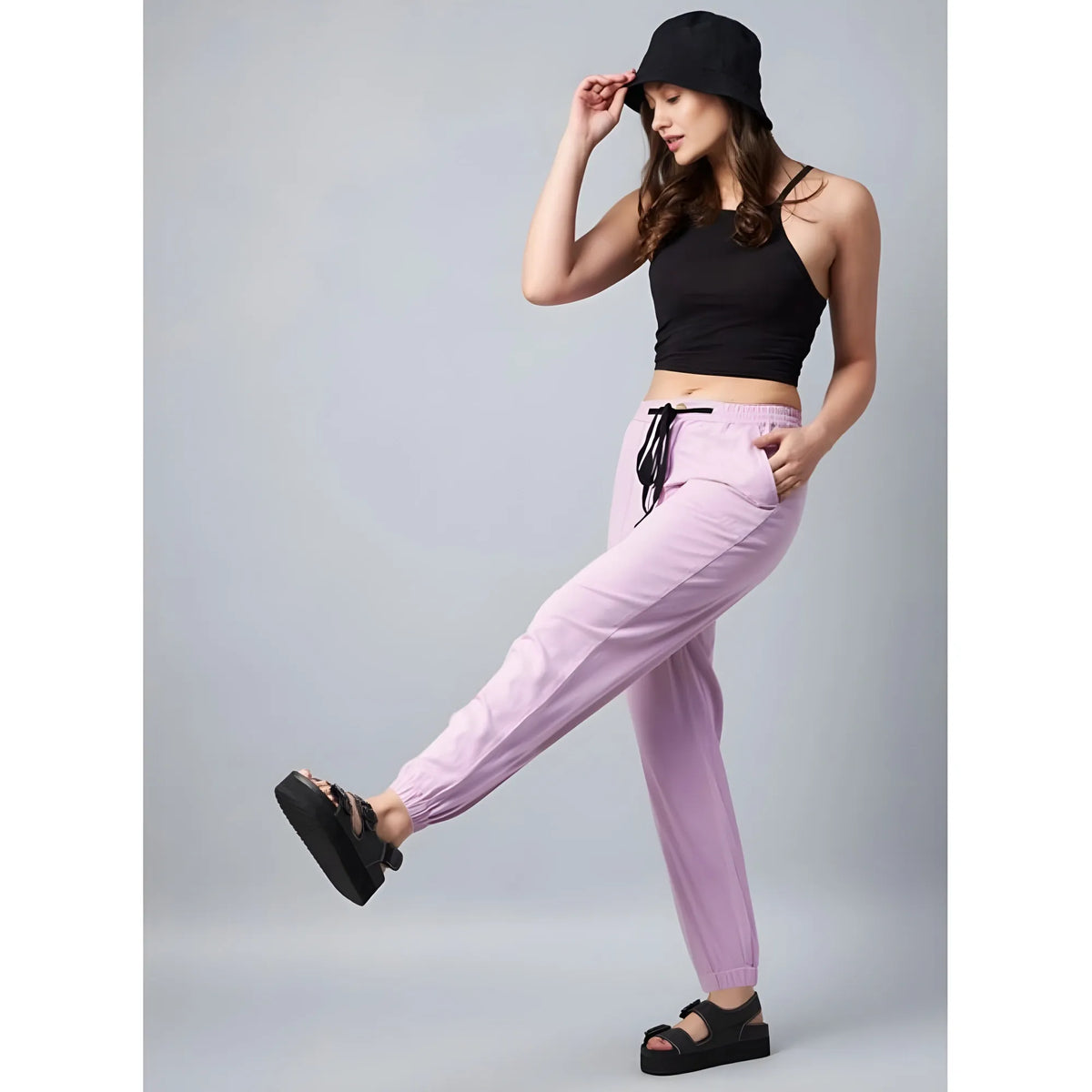 Women's Coton Twill Solid Elasticated Trousers (lavender) | Women Signature Collection