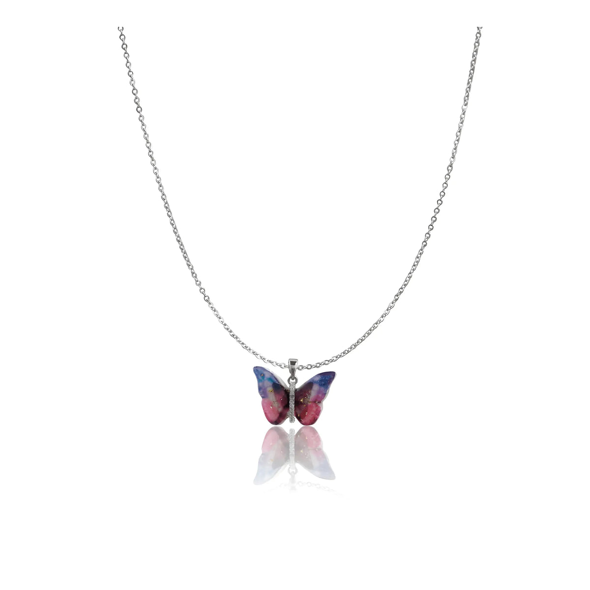 Women's Stainless Steel Colorful Butterfly Pendent Dailywear chain (Silver Plated)