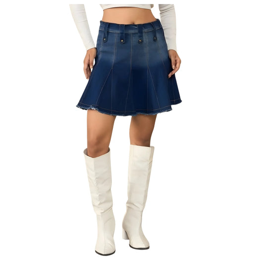 Women's Denim Washed Buttoned Skirt (blue) | Women Signature Collection
