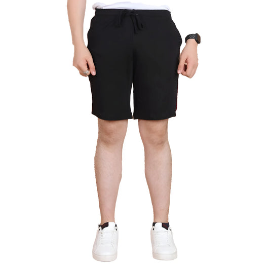 Men's Casual Cotton Striped Above knee Shorts (Black)