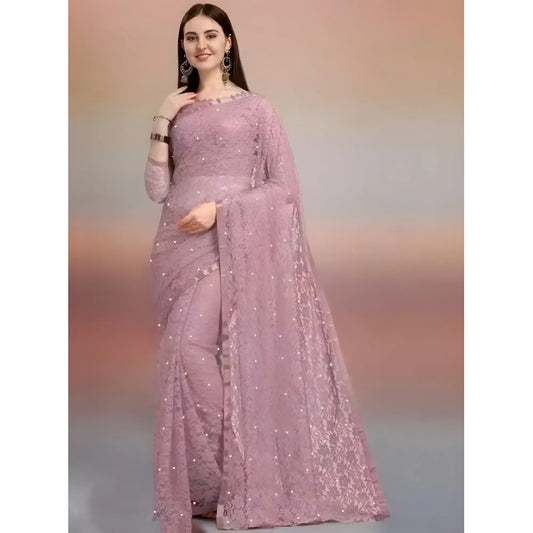 Women's Net Self Design Saree With Unstitched Blouse 5.5Mtr  (Light Brown)