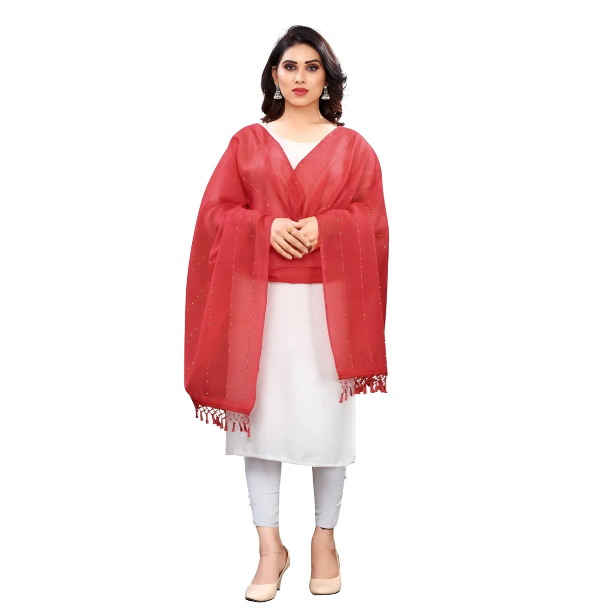 Women's Cotton Silk Strips Printed Dupatta (Maroon, Length:2-2.4 mtr)