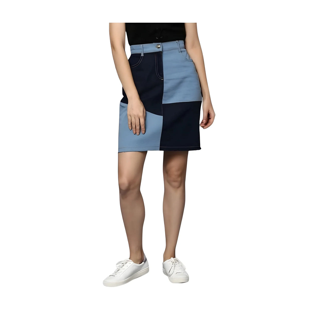 Women's Denim Brick Style Buttoned Skirt (blue) | Women Signature Collection